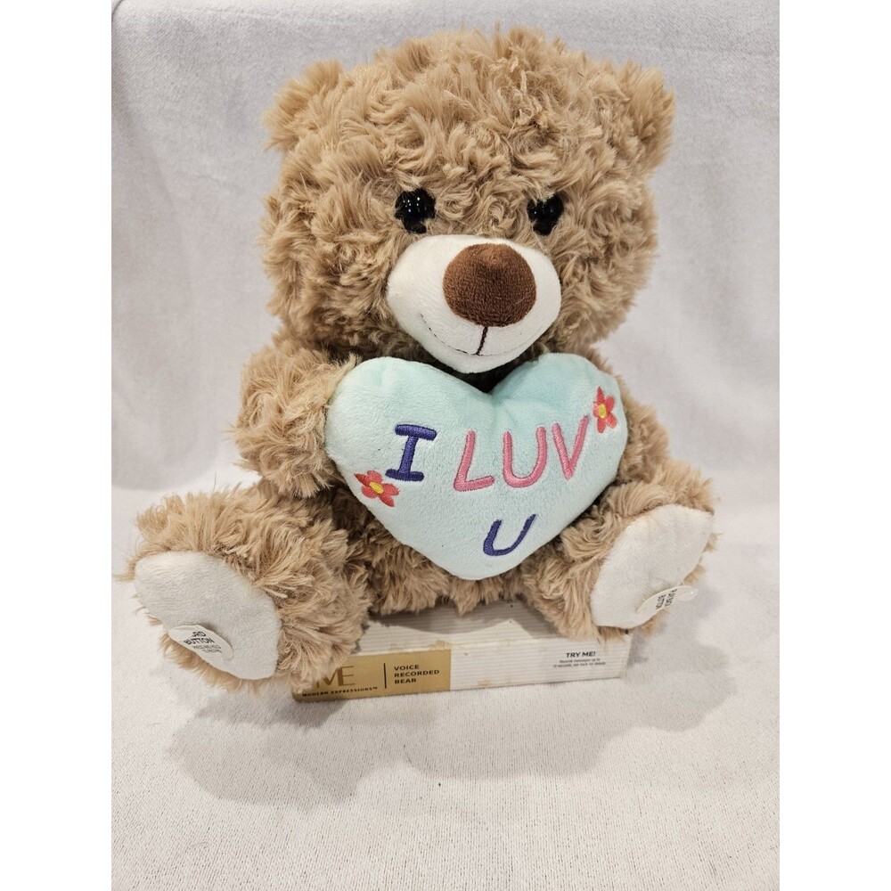 Modern Expressions Voice Recorded Plush Bear 'I Luv U' Heart Valentine's Day